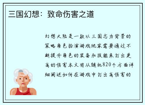 三国幻想：致命伤害之道